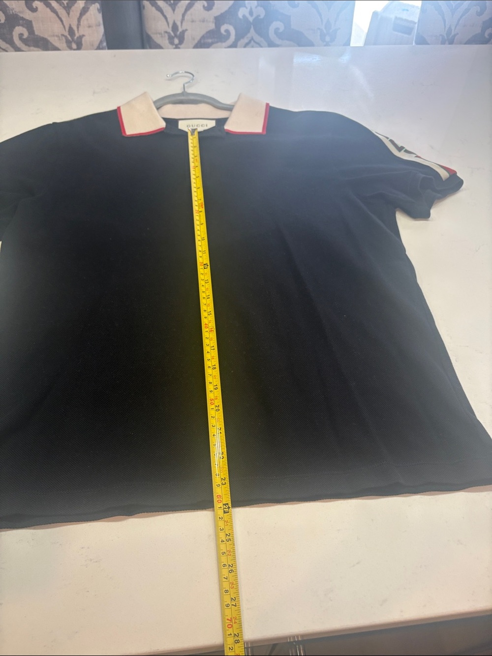 Gucci Black Polo with Beige Collar and Red Stripe Shoulder Tape - Picture 5 of 6
